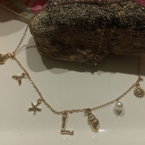 New Free People initial L Gold Boho beach Charm Necklace - Picture 2 of 7